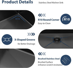 Lordear 33 Inch Matte Black Drop-In Workstation Kitchen Sink