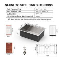 Lordear 27'' Stainless Steel Undermount Workstation Kitchen Sink