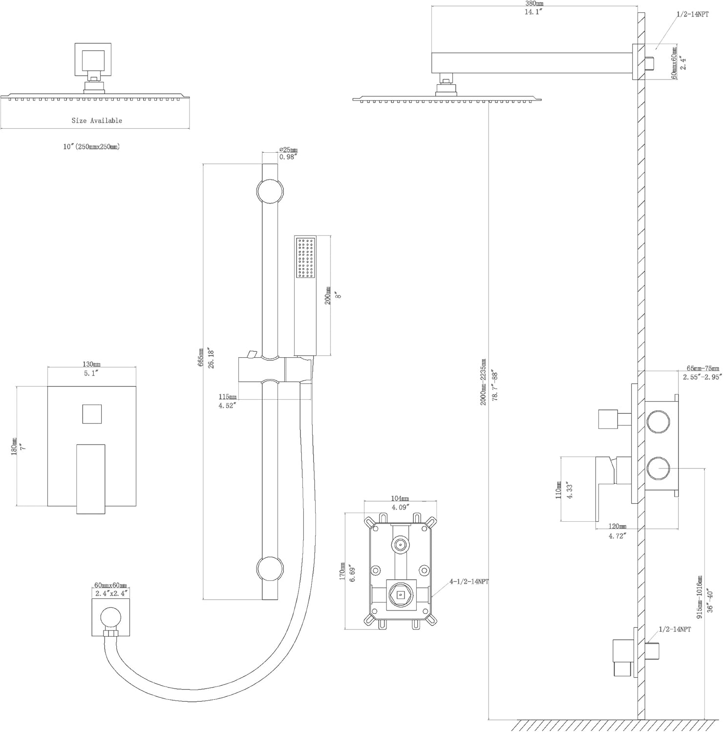 Lordear High Pressure Black Shower System 10 Inch,Height Adjustable Shower Faucet Set Wall Mounted,Stainless Steel Shower Head and Handheld, Sliding Bar,Brass Valve Included  from Lordear