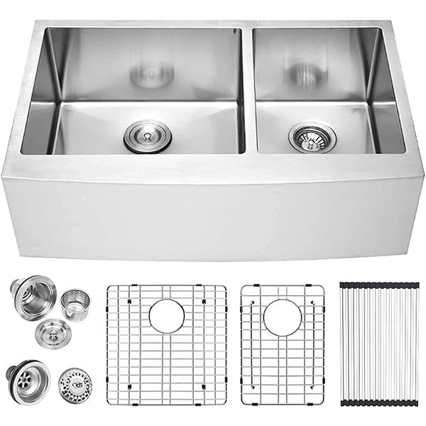 Lordear 33-Inch Farmhouse Sink Stainless Steel Double Bowl 60/40 Apron Front 16 Gauge Stainless Steel Farm Style Kitchen Sink  from Lordear