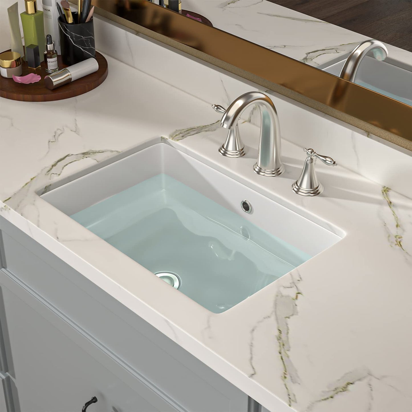 Lordear Undermount Bathroom Sink 17x12 Inch | Pure White Porcelain Ceramic Vanity Basin with Overflow - Durable Rectangle Design  from Lordear