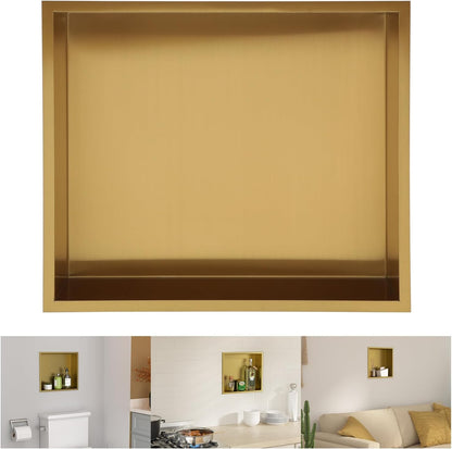 Lordear 14" x 12" Shower Niche Bathroom Shelf Gold No Tile Needed Recessed Wall Niche Insert for Storage  from Lordear