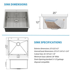 Lordear 25'' Drop in Laundry Sink Single Blow