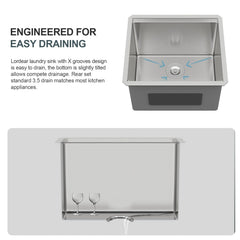 Lordear 23'' Undermount Workstation Single Bowl Stainless Steel Laundry Sink
