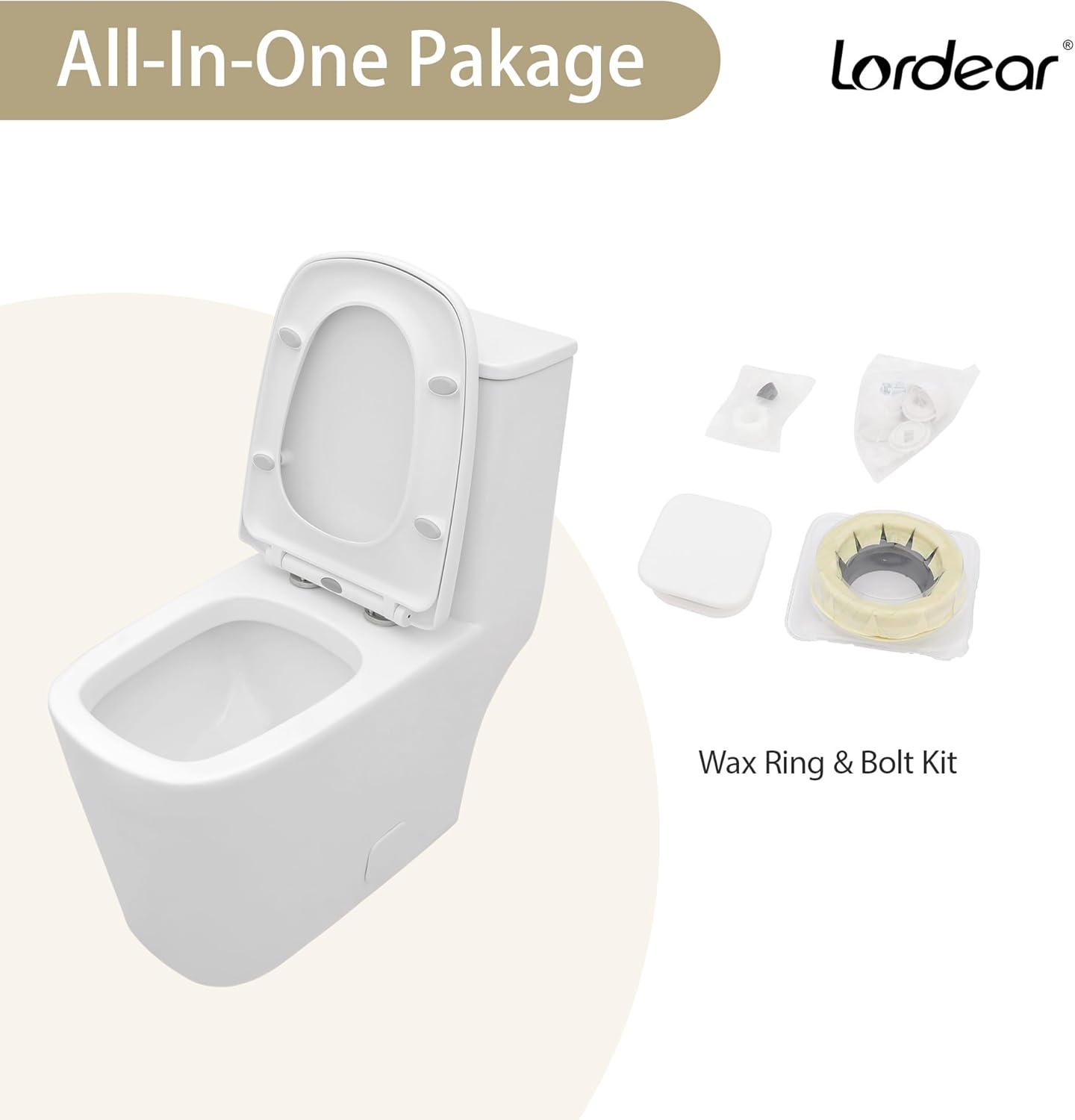 Lordear One Piece Elongated Toilet with Comfortable Seat Height Dual Flush Power Flush 1.1/1.6 GPF 12" Rough-In Glossy White  from Lordear