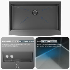 Lordear Black Workstation Stainless Steel Farmhouse Sink