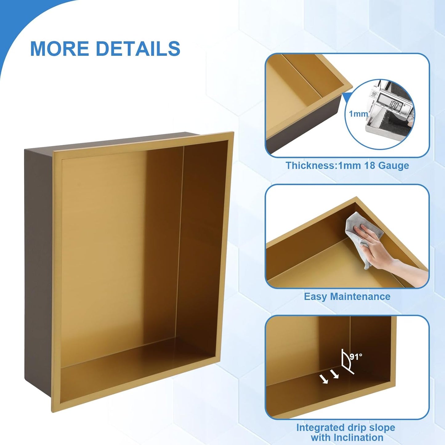 Lordear 14" x 12" Shower Niche Bathroom Shelf Gold No Tile Needed Recessed Wall Niche Insert for Storage  from Lordear