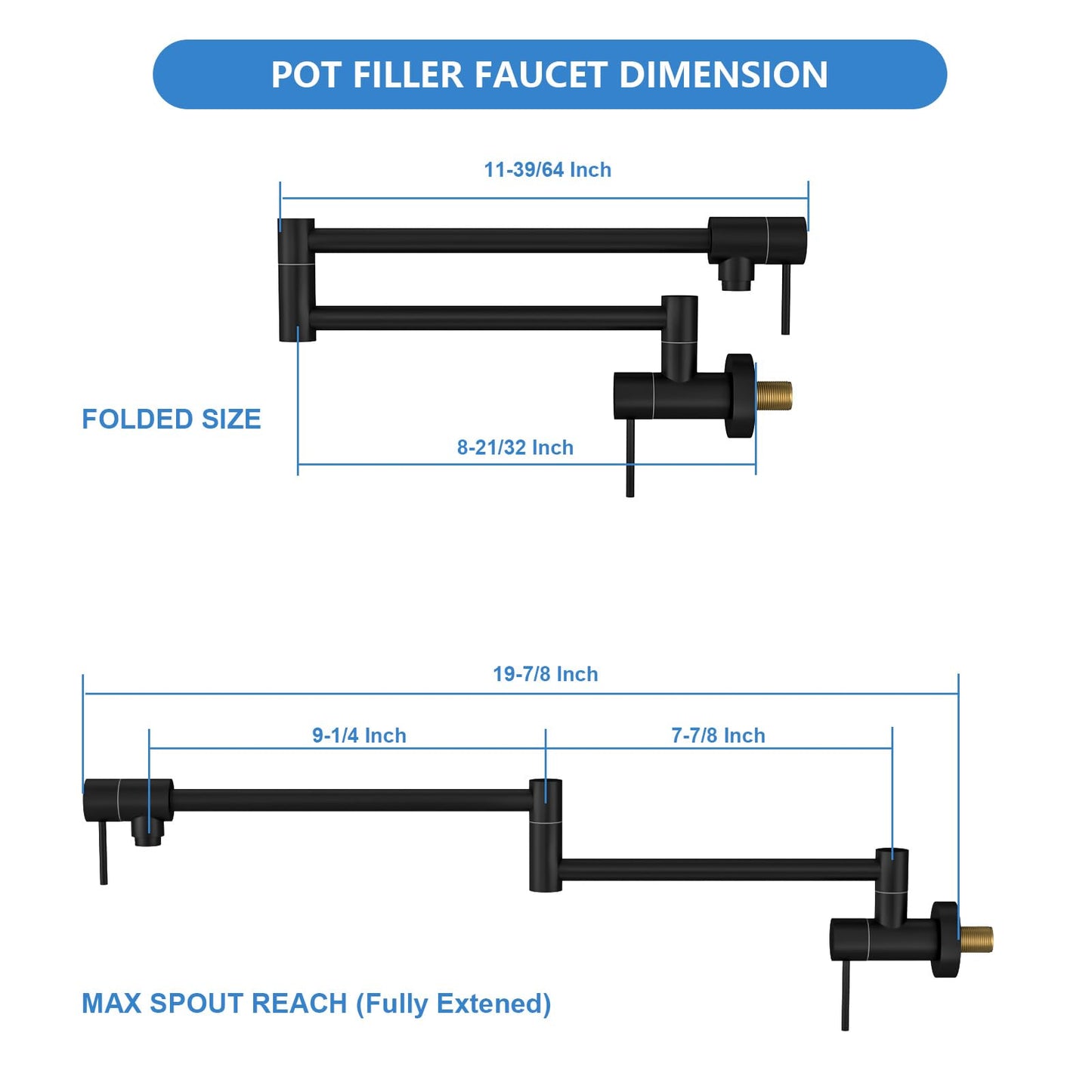 Lordear Pot Filler Faucet Black Commercial Wall Mount Stove Kitchen Faucet,Stainless Steel Pot Filler Folding Faucet Over Stove, Kitchen Pot Faucet with Double Joint Swing Arms  from Lordear