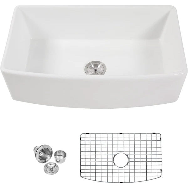 Lordear 33'' White Ceramic Curved Apron Farmhouse Kitchen Sink  from Lordear