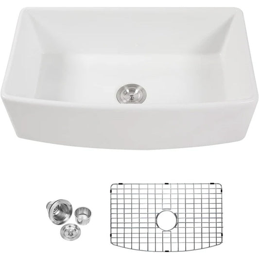 Lordear 33'' White Ceramic Curved Apron Farmhouse Kitchen Sink  from Lordear 600