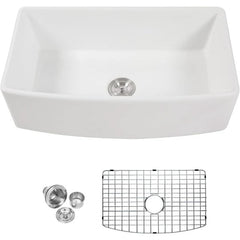 Lordear 33'' White Ceramic Curved Apron Farmhouse Kitchen Sink  from Lordear