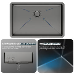 Lordear Gunmetal Black Single Bowl Undermount Stainless Steel Kitchen Sink