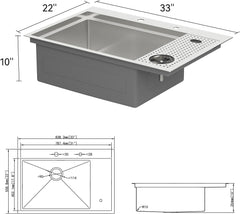 Lordear 33'' Stainless Steel Drop In Single Bowl Workstation Kitchen Sink with Glass Rinser  from Lordear