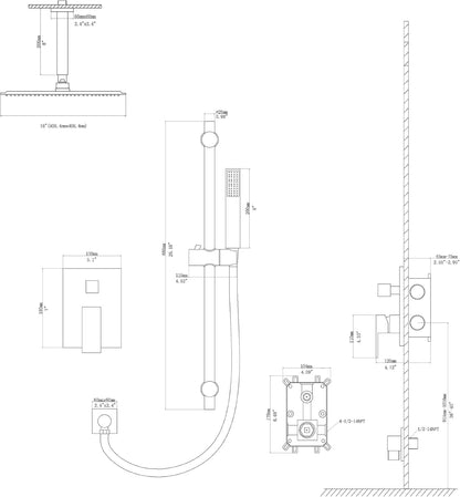 Lordear 16 Inch Shower System 16" Shower Faucet Set Ceiling Mounted Brushed Nickel Finish Stainless Steel Shower Head and Handheld, Sliding Bar and Brass Main Body Shower Valve  from Lordear