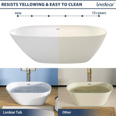 Lordear White Acrylic Freestanding Bath Tub with Overflow and Drain