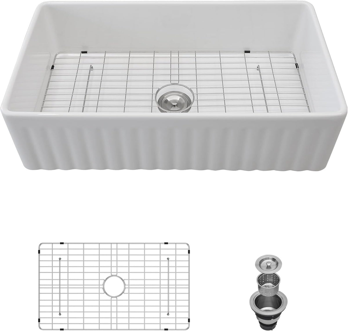 Lordear White Ceramic Apron Front Fireclay Farmhouse Sink