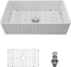 Lordear White Ceramic Apron Front Fireclay Farmhouse Sink