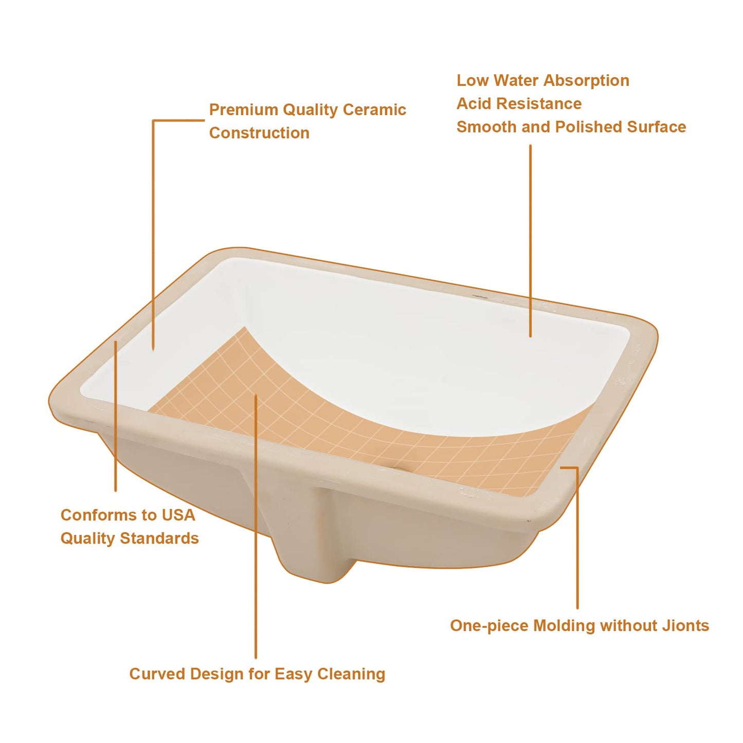 Undermount Bathroom Sink - Lordear Luxury 18inx14in White Rectangle Bathroom Sink Deep Bowl Porcelain Ceramic Lavatory Vanity Sink Basin with Overflow  from Lordear