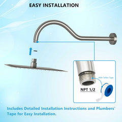 Lordear 17'' Brass S-Shape Rainfall Shower Head Extender Arm