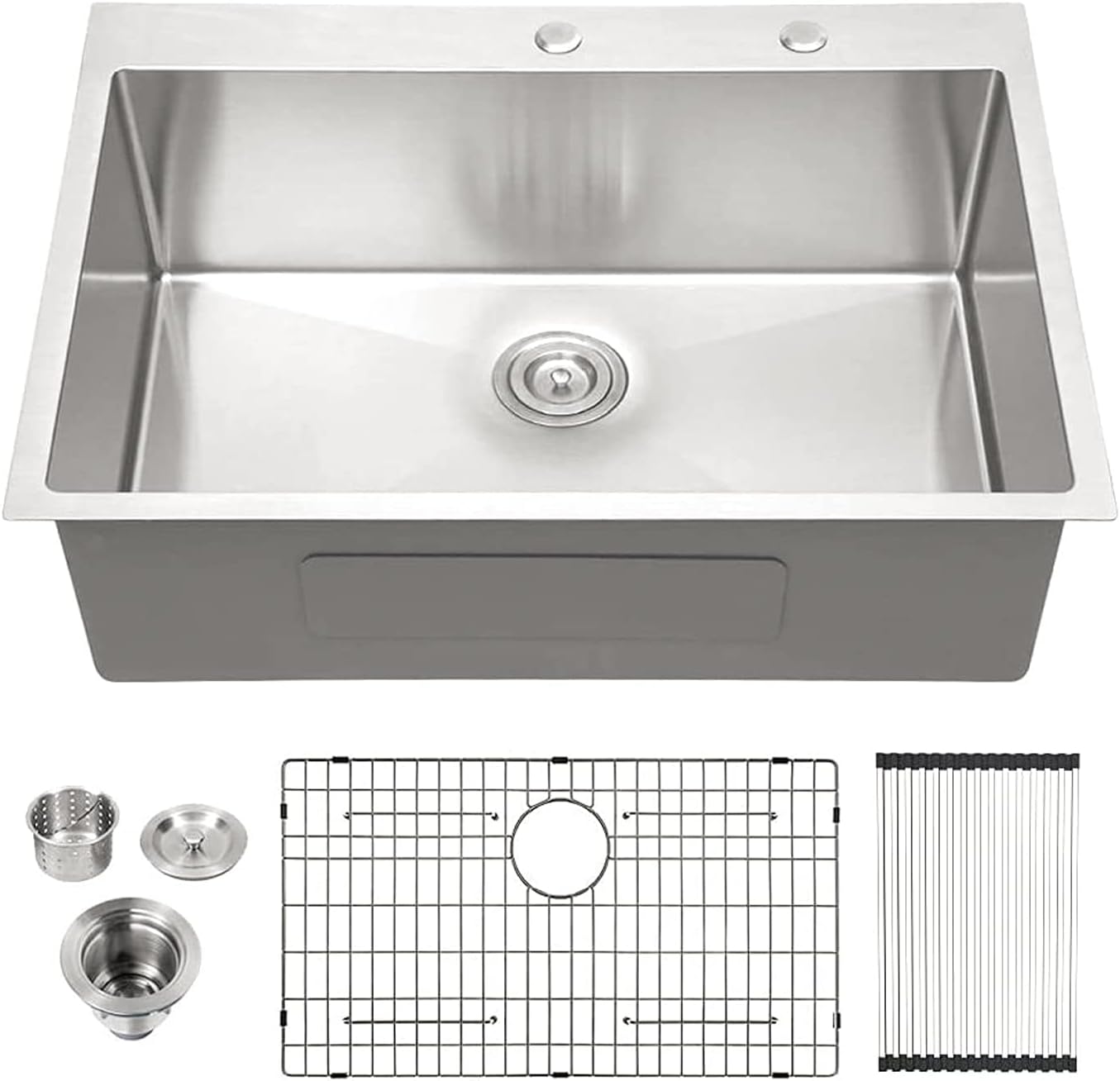 Lordear Stainless Steel Drop-In Single Bowl Double Hole Kitchen Sink