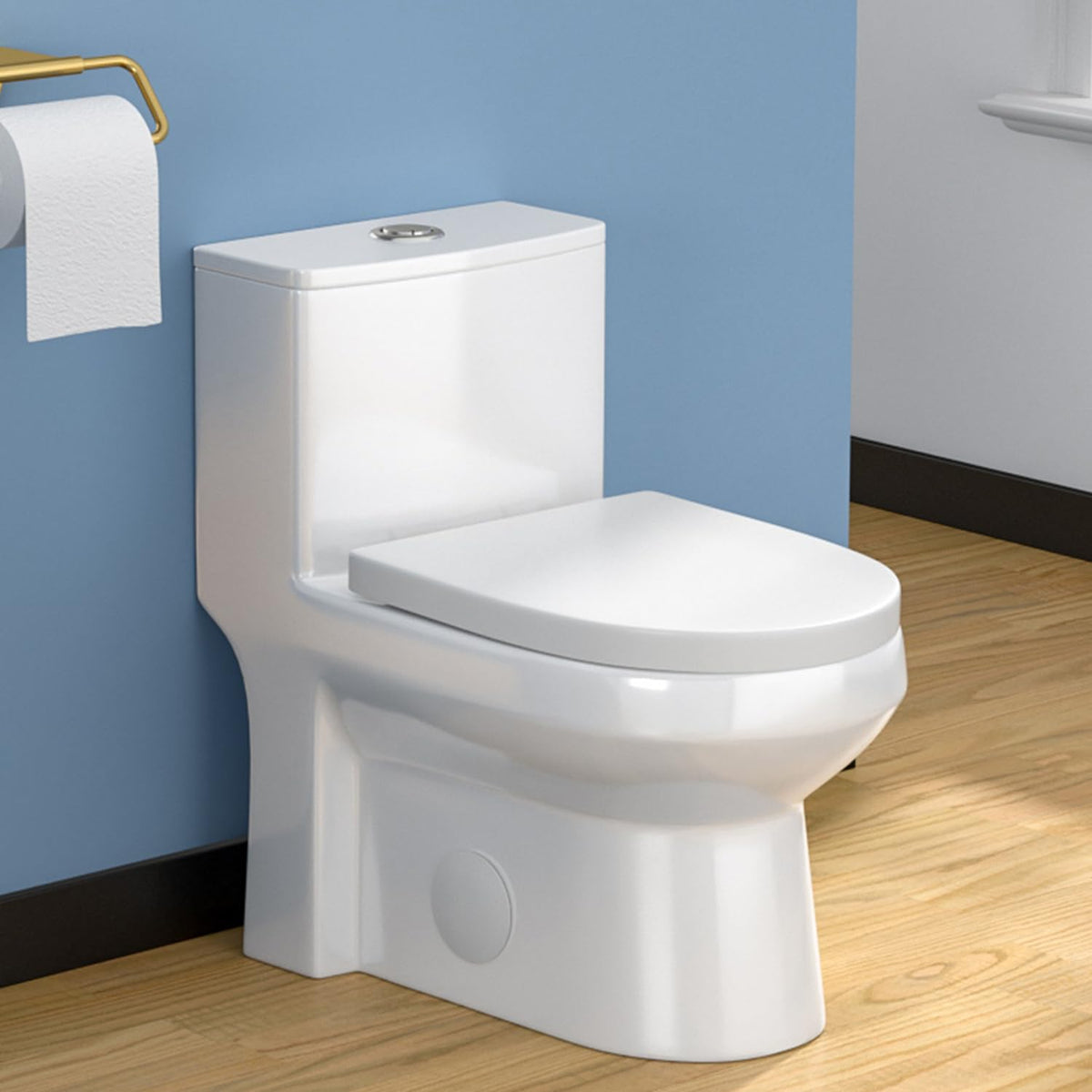 Lordear White Ceramic Water Saving One Piece Toilet with Comfort Wider Chair Seat