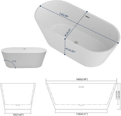 Lordear 63'' White Acrylic Oval Freestanding Bathtub with Overflow and Drain