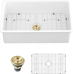 Lordear White Ceramic Undermount Single Bowl Fireclay Farmhouse Sink