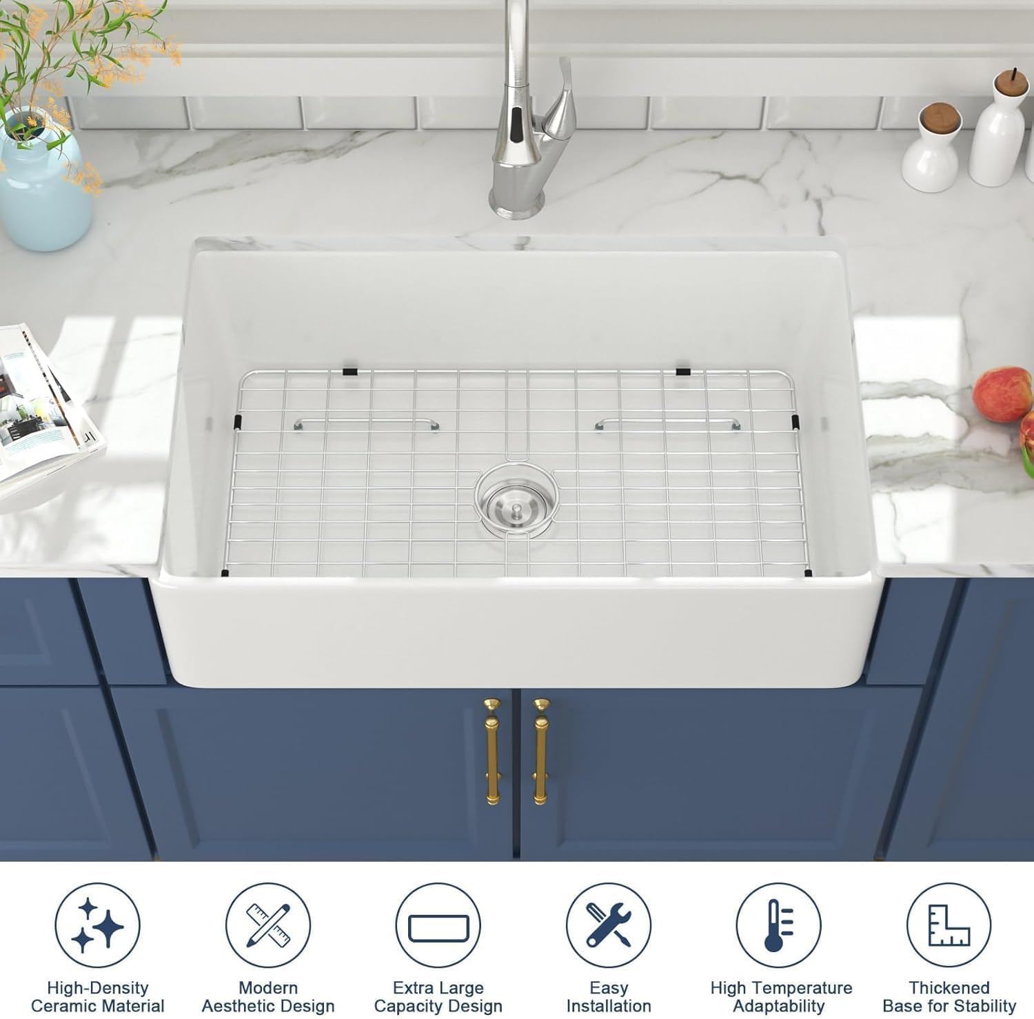 Lordear  Ceramic Apron Front Single Bowl Fireclay Farmhouse Sink