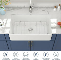 Lordear  Ceramic Apron Front Single Bowl Fireclay Farmhouse Sink