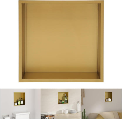 Lordear Shower Niche 12" x 12" Bathroom Niche Gold, No Tile Needed Recessed Shower Niche Shelf Wall Niche Insert for Bathroom Storage,Niche Bathroom Shower Storage Shower Shelf,Gold | Lordear