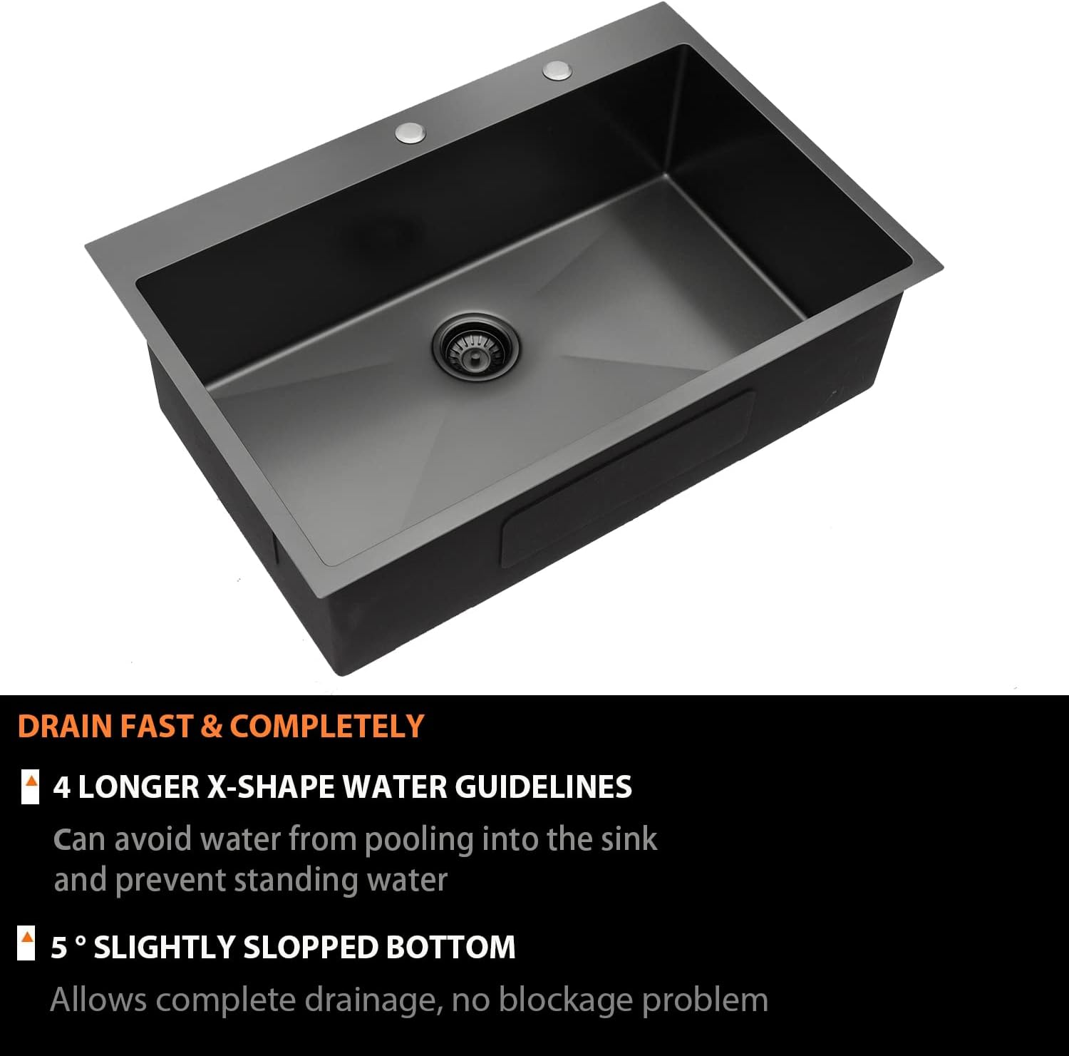 Lordear Stainless Steel Gunmetal Black Drop-in Single Bowl Kitchen Sink