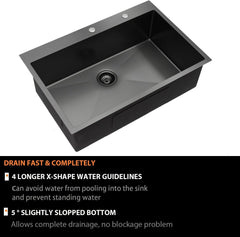 Lordear Stainless Steel Gunmetal Black Drop-in Single Bowl Kitchen Sink
