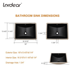 Lordear 18'' Black Undermount Bathroom Sink