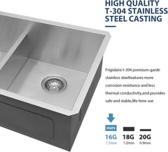 Lordear Stainless Steel Double Bowl Undermount Low Divide Kitchen Sink