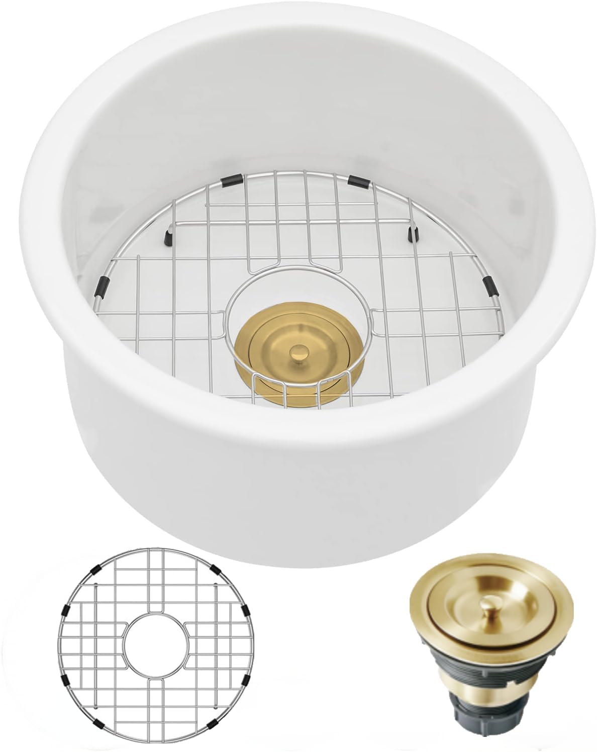 Lordear 18'' White Ceramic Round Undermount Single Bowl Bar Sink