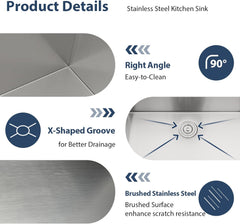 Lordear Stainless Steel Double Bowl Undermount Low Divide Kitchen Sink