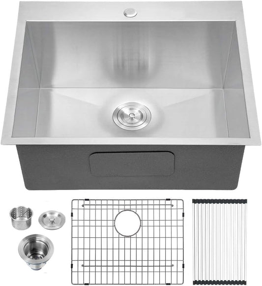 Lordear 22"/25"x22"x12" Deep Laundry Utility Sink Drop-in Topmount Single Bowl Sink Laundry Room Drop Sink 16 Gauge Stainless Steel  Laundry Room Sink  from Lordear