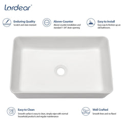 Lordear 21x14 inch Bathroom Rectangular Ceramic Sink