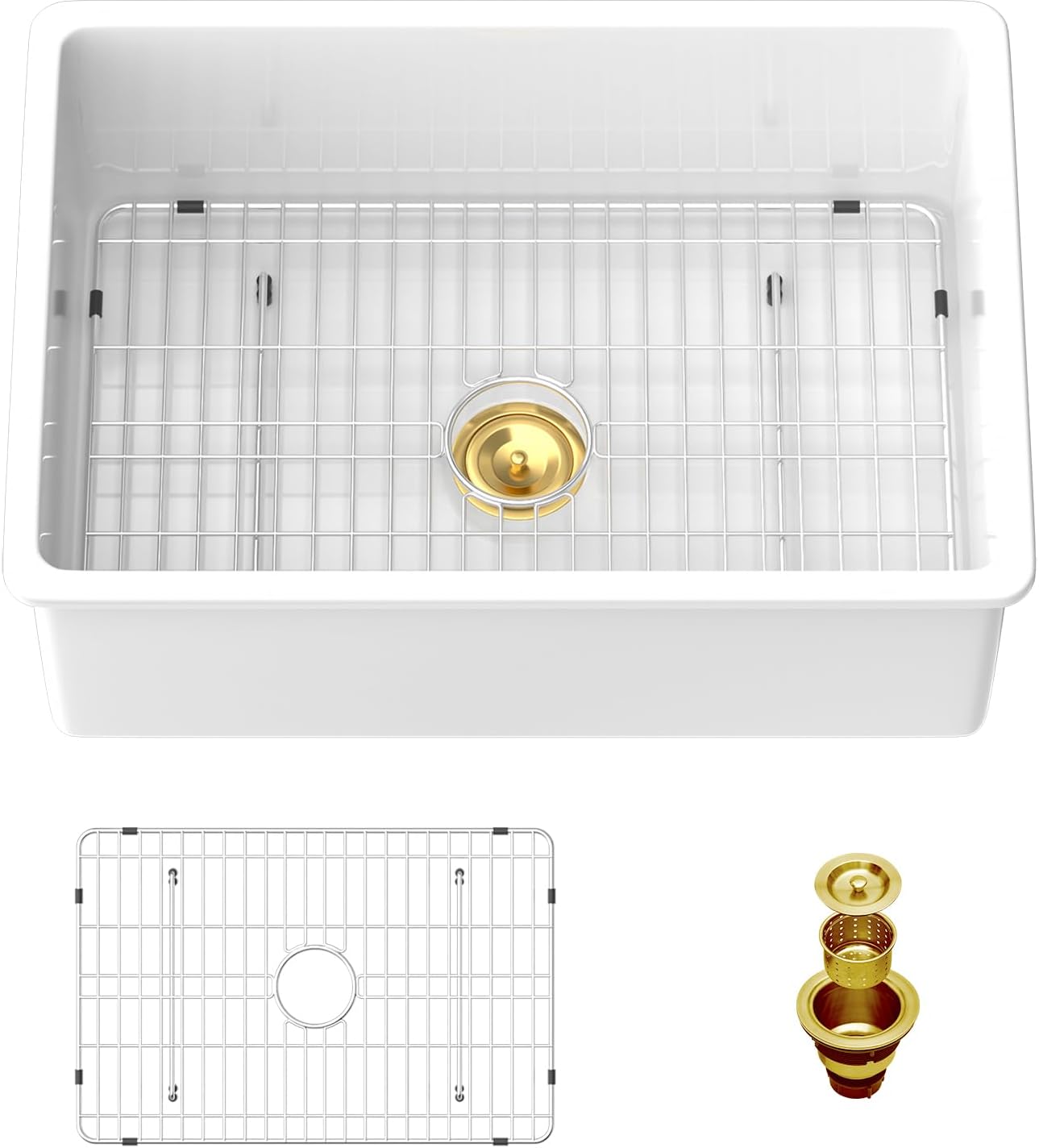 Lordear White Ceramic Undermount Single Bowl Fireclay Farmhouse Sink