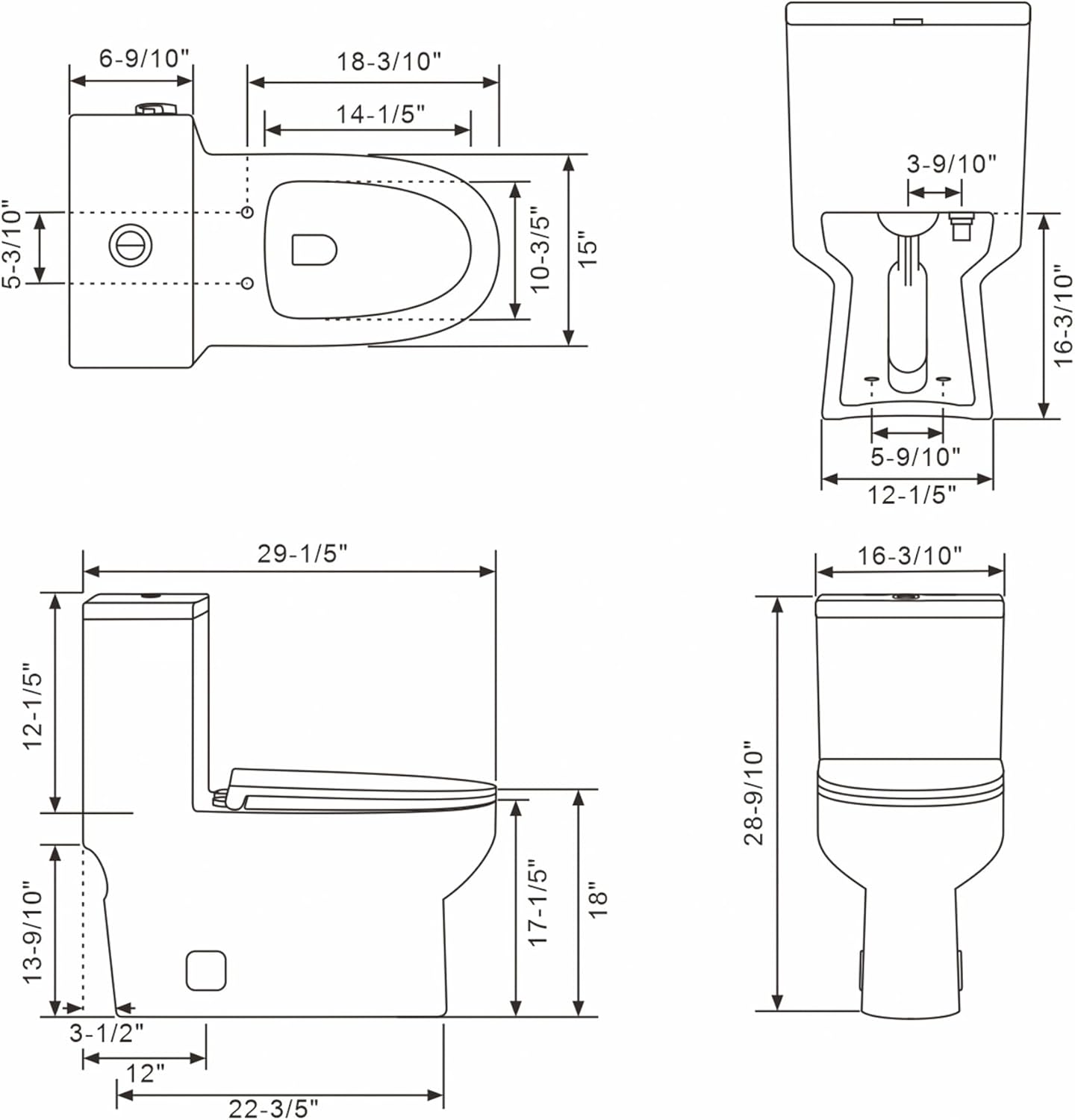 Lordear One Piece Skirted Elongated Toilet with Comfort Seat Dual Flush 1.1/1.6 GPF White Ceramic 12" Rough-In for Bathroom  from Lordear