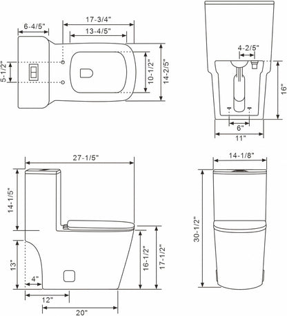 Lordear One Piece Elongated Toilet with Comfortable Seat Height Dual Flush Power Flush 1.1/1.6 GPF 12" Rough-In Glossy White  from Lordear