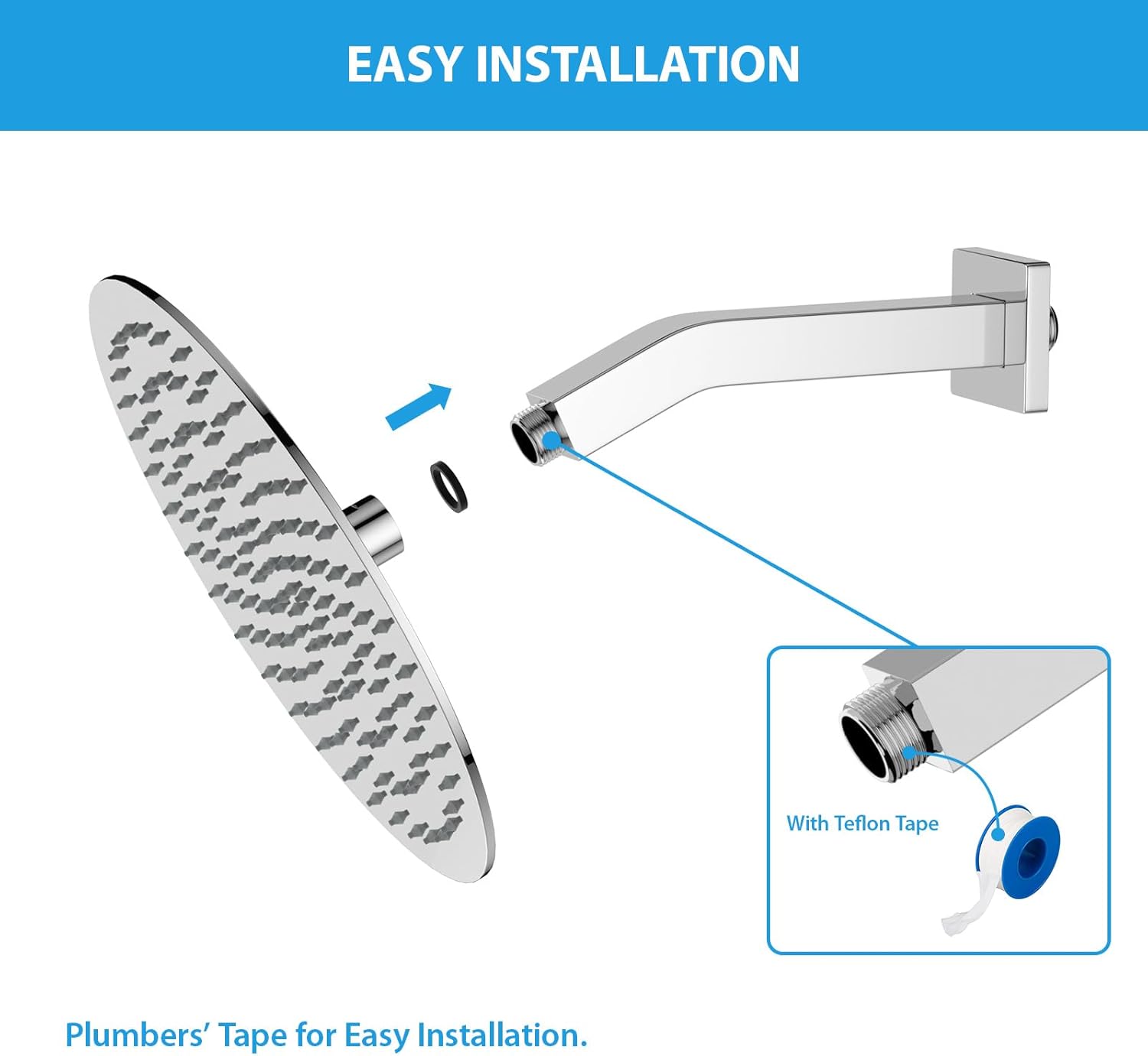 Lordear 6 Inch Brushed Nickel Shower Arm Rain Shower Head Extension with Flange and Teflon Tape 304 Stainless Steel Wall Mounted  from Lordear