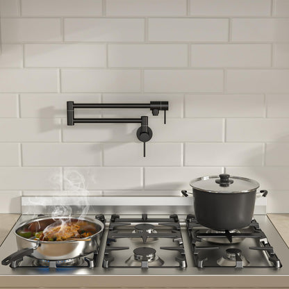 Lordear Pot Filler Faucet Black Commercial Wall Mount Stove Kitchen Faucet,Stainless Steel Pot Filler Folding Faucet Over Stove, Kitchen Pot Faucet with Double Joint Swing Arms  from Lordear