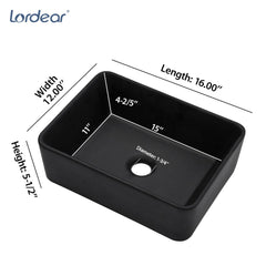 Lordear 16'' x 12'' Ceramic Rectangular Drop-in Bathroom Vessel Sink