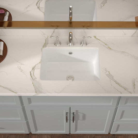 Lordear White Ceramic Rectangle Undermount Bathroom Vanity Sink with Overflow