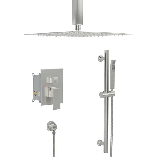 Lordear 16 Inch Shower System 16" Shower Faucet Set Ceiling Mounted Brushed Nickel Finish Stainless Steel Shower Head and Handheld, Sliding Bar and Brass Main Body Shower Valve  from Lordear