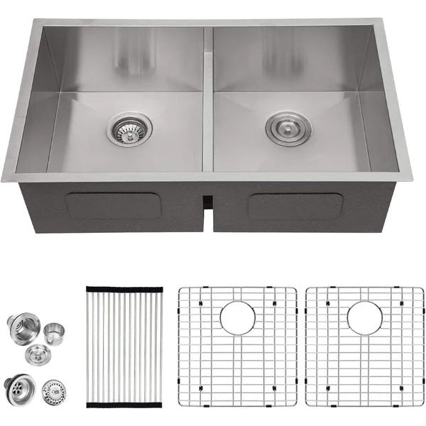 Lordear 36 Inch Double Bowl Stainless Steel Kitchen Sink 36x19 Undermount 10 Inch Deep Handmade 50/50 Kitchen Sink  from Lordear