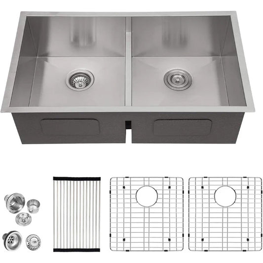 Lordear 36 Inch Kitchen Sink Double Bowl Stainless Steel Kitchen Sinks 36x19 Large Undermount Kitchen Sinks Double Bowl 10 Inch Deep Kitchen Sink 50/50 Handmade  from Lordear