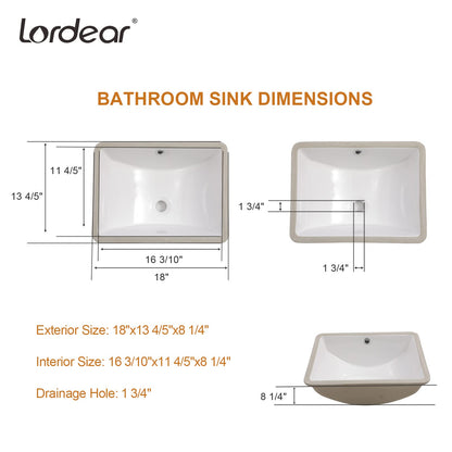 Undermount Bathroom Sink - Lordear Luxury 18inx14in White Rectangle Bathroom Sink Deep Bowl Porcelain Ceramic Lavatory Vanity Sink Basin with Overflow  from Lordear