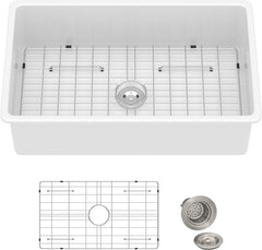 Lordear 32'' White Ceramic Undermount Single Bowl Kitchen Sink  from Lordear